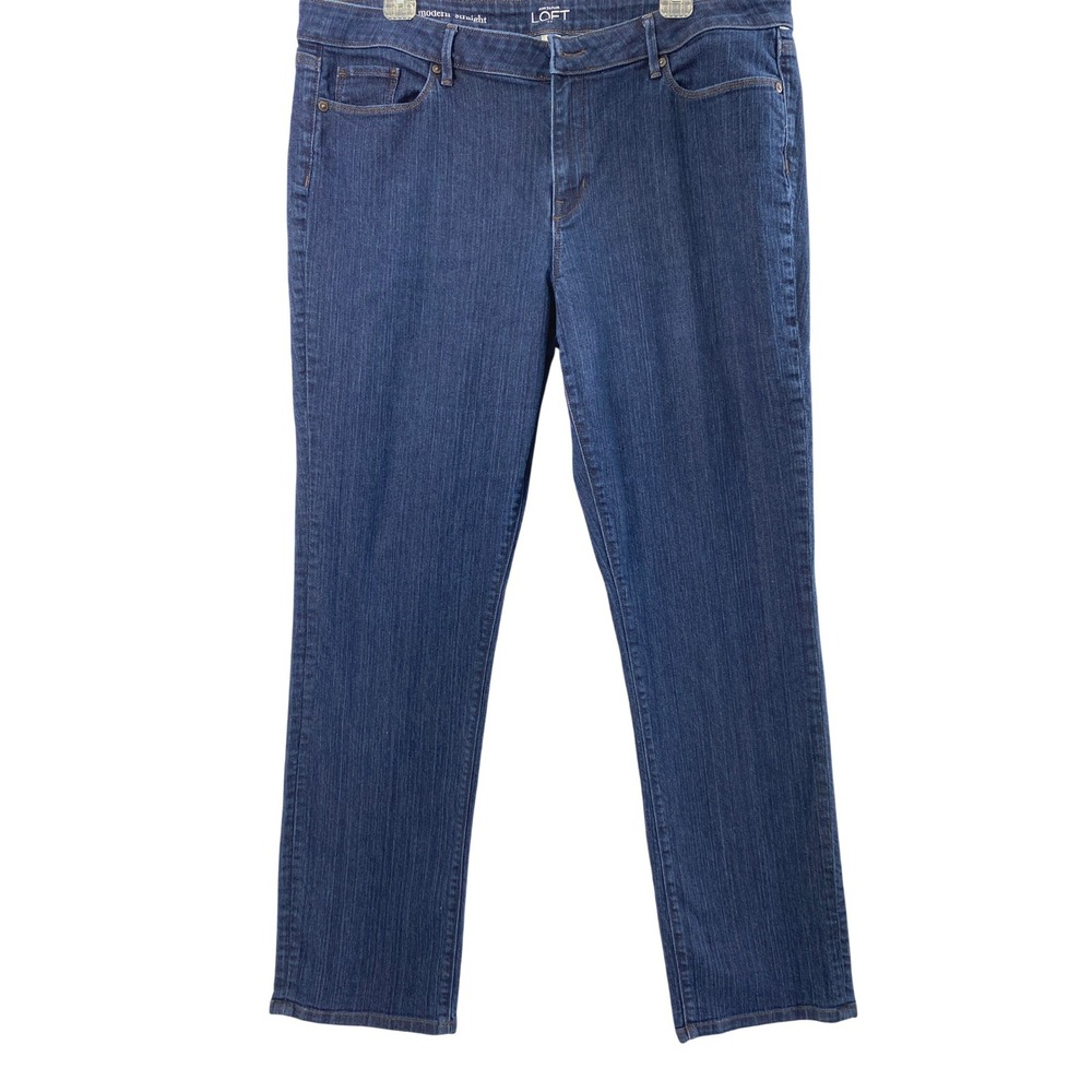 LOFT Jeans Women 16 Modern Straight Dark Wash Stretch Denim Classic Casual Pants